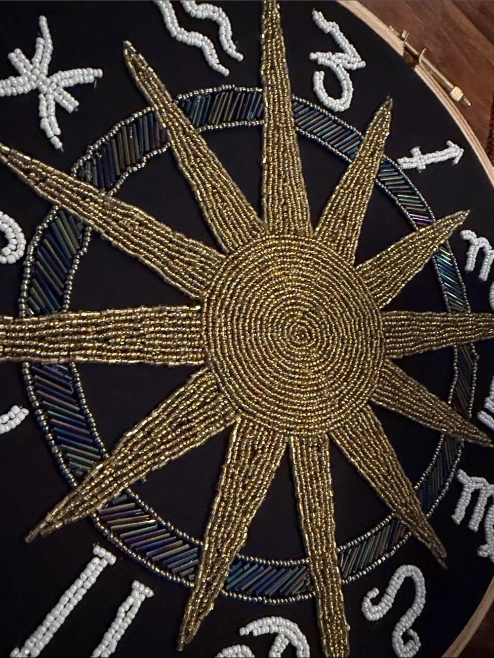 Handcrafted Gold Sun Zodiac Hoop Wall Decor